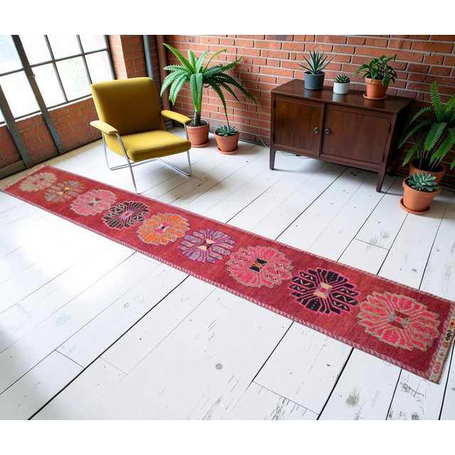 Mid-Century Modern 1970s Turkish Hand-Knotted Turkish Runner Rug Extra Long Narrow Runner Stair Runner- 2′2″ × 15′6″ For Sale - Image 3 of 15