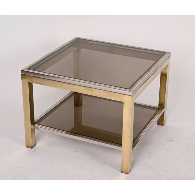 Tan Mid-Century Italian Brass Chrome and Glass Coffee Table, 1970s For Sale - Image 8 of 18