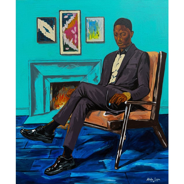 Within the Blue Room, 21st Century, Figurative Realism, by Emmanuel Akolo (2026), Acrylic on Canvas For Sale