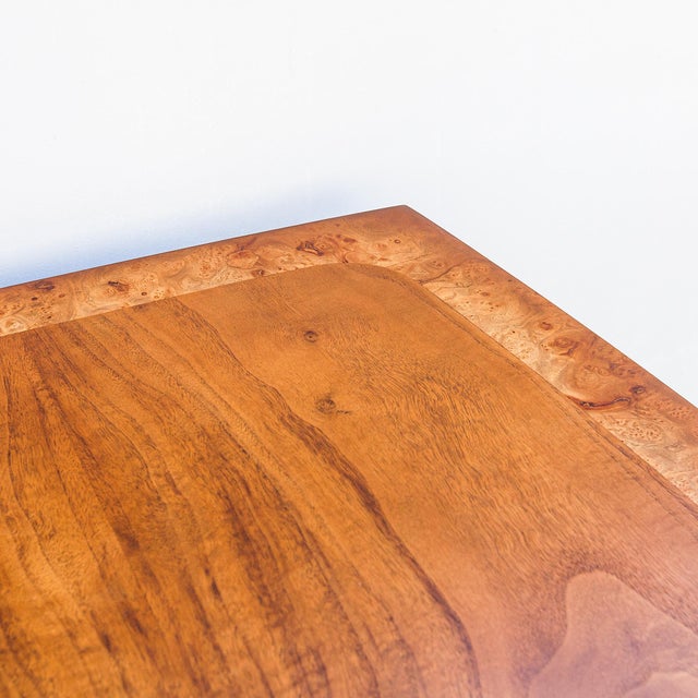 1970s Vintage Expandable Walnut & Burl Dining Table With Gilded Trim Attributed to Mastercraft For Sale - Image 5 of 16