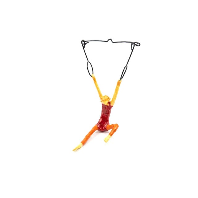 1990 Signed Sarena Mann Papier-Mâché Trapeze Acrobat Sculpture For Sale - Image 4 of 7