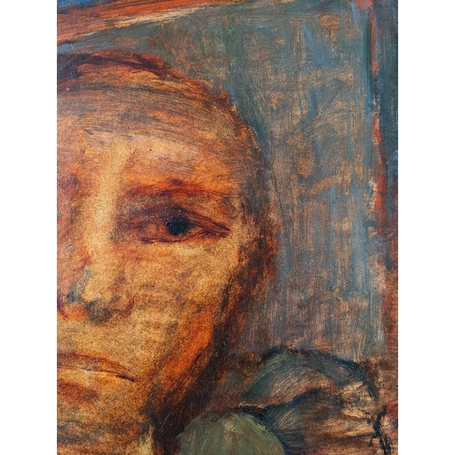 Mid-Century Modern Mid-Century Modern "Portrait in Sepia" Swedish Figure Portrait Oil Painting, Framed For Sale - Image 3 of 11