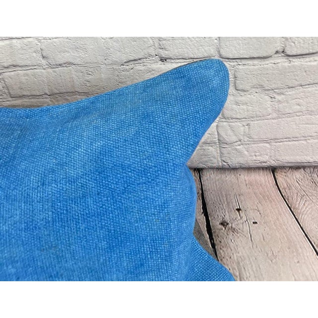 Turkish 16 x 24 Hemp Pillow Turkish Cushion Natural Blue Pillow Cushion Cover For Sale - Image 3 of 4