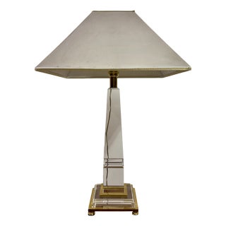 Acrylic and Brass Table Lamp in the style of Sandro Petti, 1970s For Sale