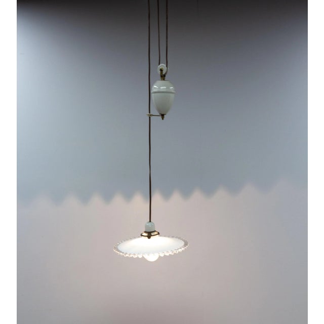 French Counter Weight Ceiling Lamp in Glass, 1900s For Sale - Image 3 of 9