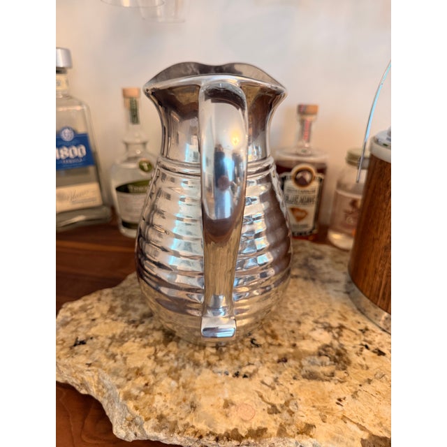1990s Vintage Wilton Armetale “Flutes & Pearls” Pitcher | Ribbed Pewter-Tone Metal Water Jug | Barware For Sale - Image 5 of 8