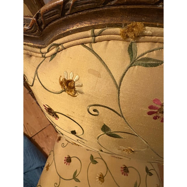 Pair of 19th Century Louis XVI Gilt Upholstered Side/Parlor Chairs For Sale - Image 12 of 12