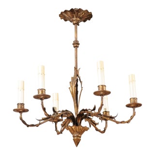 Italian Gilt Iron Six-Light Chandelier For Sale