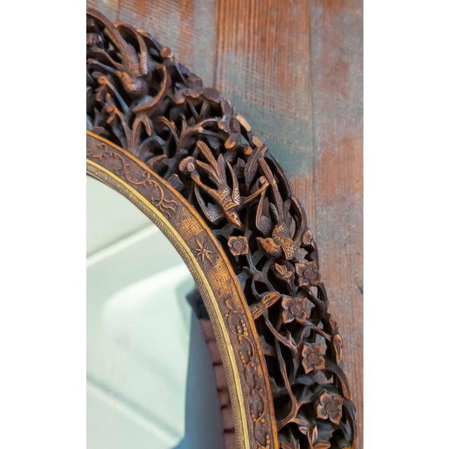 19th Century Chinese Canton Export Carved Reticulated Mirror Frame With Birds For Sale - Image 11 of 18
