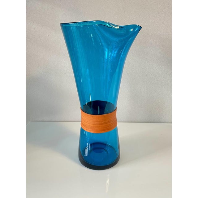 Glass Swedish Modern Carafe in Turquoise by Jacob Bang for Holmegaard, 1950s For Sale - Image 7 of 9