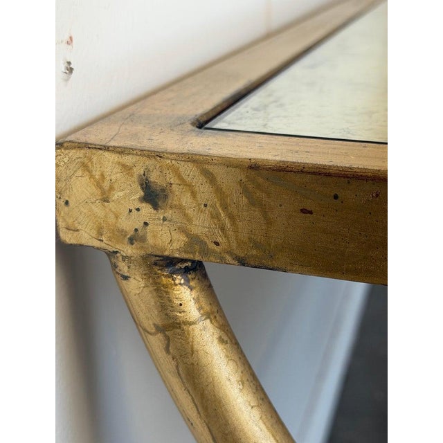 Metal Curule Gilt Iron Coffee Table With Antiqued Mirror Top by Miamar Home For Sale - Image 7 of 14