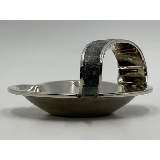 Los Castillo Taxco Silver Plate Malachite & Lapis Catchall Dish, Mexico 1960s For Sale - Image 12 of 18