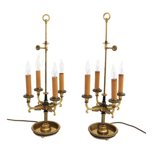 Large French Bouillotte Table Lamps in Brass, 1960s, Set of 2 For Sale