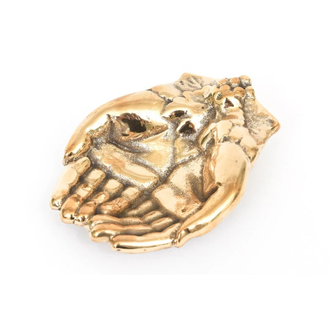 1950s Vintage Brass Bowl, Object or Paperweight With Praying Hands, 50's For Sale - Image 5 of 11