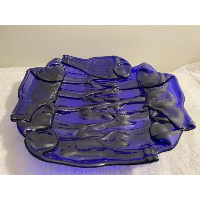 Mid-Century Melted Cobalt Glass Bottle Platter For Sale - Image 4 of 6