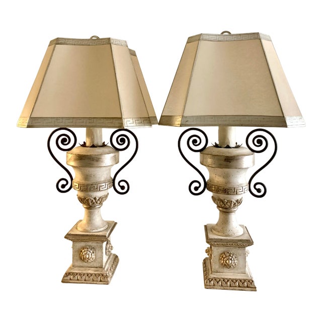 1990s Carved and Gilded Lamps With Gilded Shades - a Pair For Sale