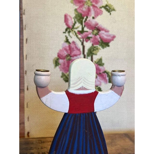 1970s Hand Painted Dutch Folk Art Style Candle Holder For Sale - Image 4 of 6