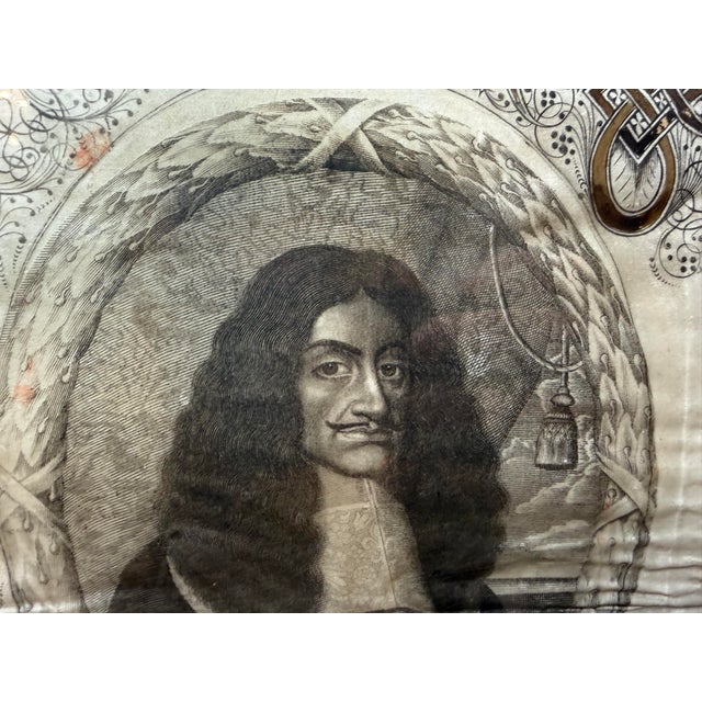 Black Rare Antique 17th Century Calligraphic Bust Portrait of Charles II of England For Sale - Image 8 of 16