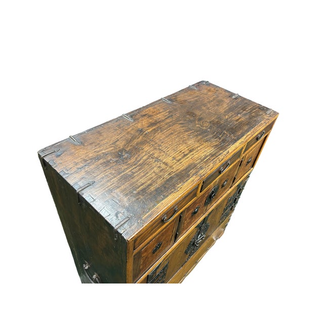 Asian Pattern Brown Black Hardware Drawers Accent Storage Cabinet For Sale - Image 10 of 13