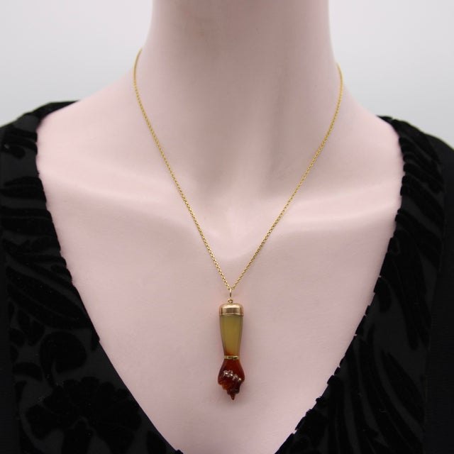 1920s Large Celluloid Figa With 9k Gold Cap and 14k Gold Bail For Sale - Image 9 of 9