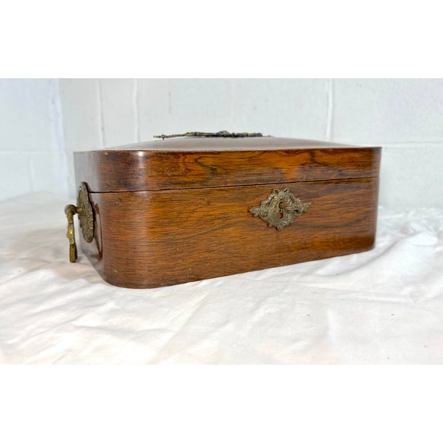 19th Century Quality Antique 19th Century Handmade Wood Bronze Writing Lap Desk Domed Box For Sale - Image 5 of 17