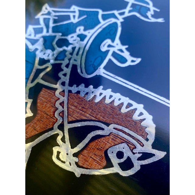 Vintage Couroc Monterey Don Quixote Horse & Rider Inlay Serving Tray – Rare Mid Century California Design For Sale - Image 9 of 11