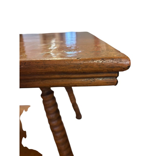 Victorian Vintage Oak Barley Twist Side Table With Lower Shelf For Sale - Image 3 of 7