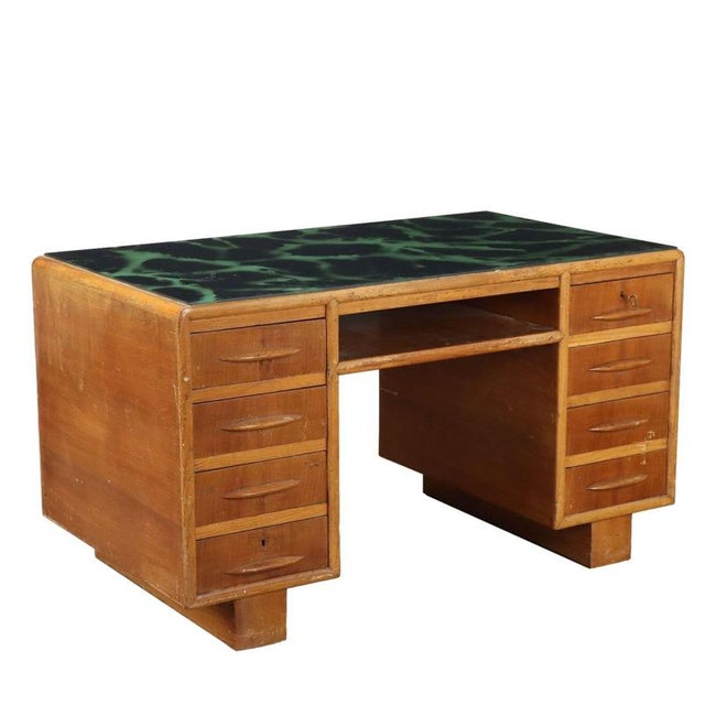 Desk with Green and Black Glass Top, 1950s For Sale - Image 10 of 10
