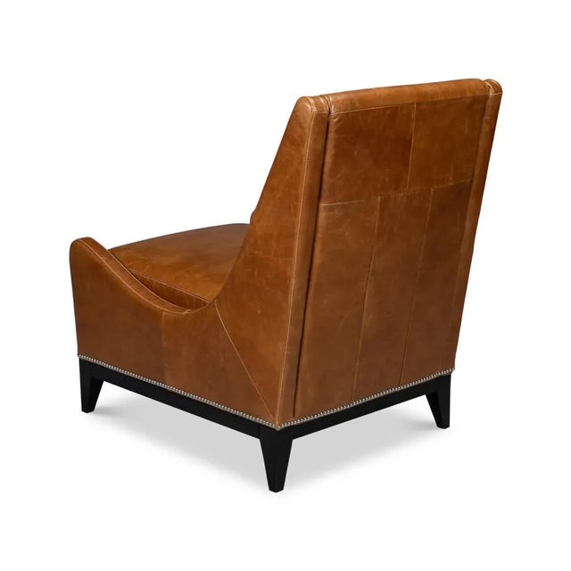 Contemporary Brown Leather Accent Chair For Sale - Image 4 of 10