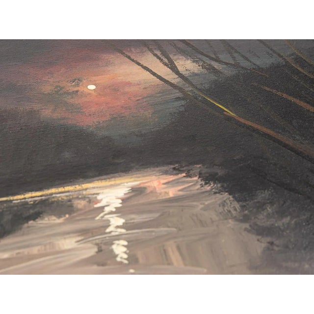 Fred Nömeier, Flusslandschaft Im Stimmungsvollen Licht Des Aufgehenden Mondes, Oil on Linen, Framed For Sale - Image 6 of 11