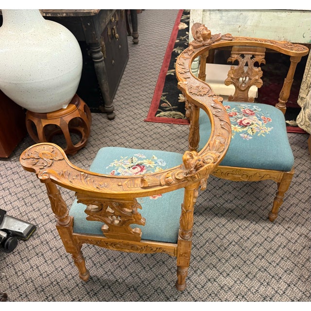 Brown Antique Italian Renaissance Revival Bench Tete-a-Tete Carved For Sale - Image 8 of 11