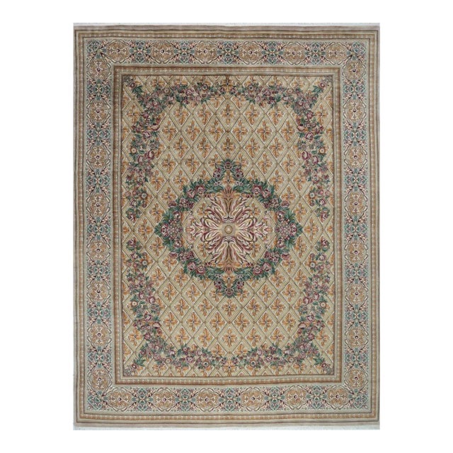 Handwoven Savonnerie Area Rug 9x11 For Sale