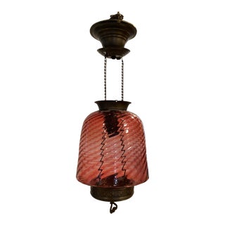 Antique Late 19th Century Rippled Strawberry Handblown Glass Pendant For Sale