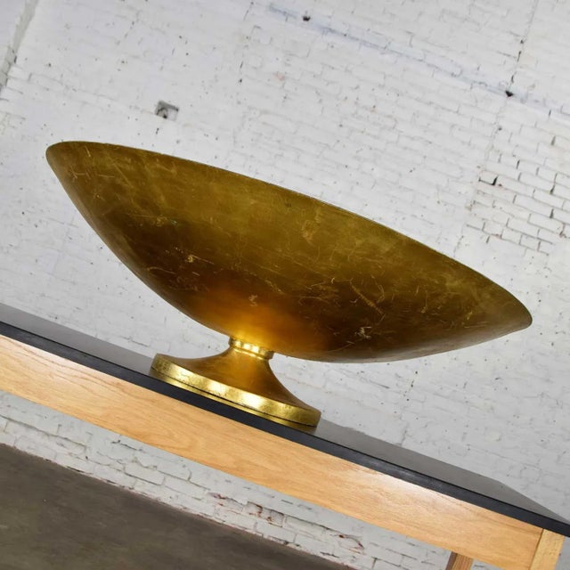 Gold Vintage Objet d'Art Monumental 4 Foot Diameter Bowl Store Display Fiberglass Gold Leaf Footed For Sale - Image 8 of 13