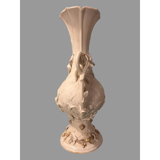 Antique Victorian Parian Porcelain 16" Floral Decorated Handled Vase For Sale - Image 9 of 11