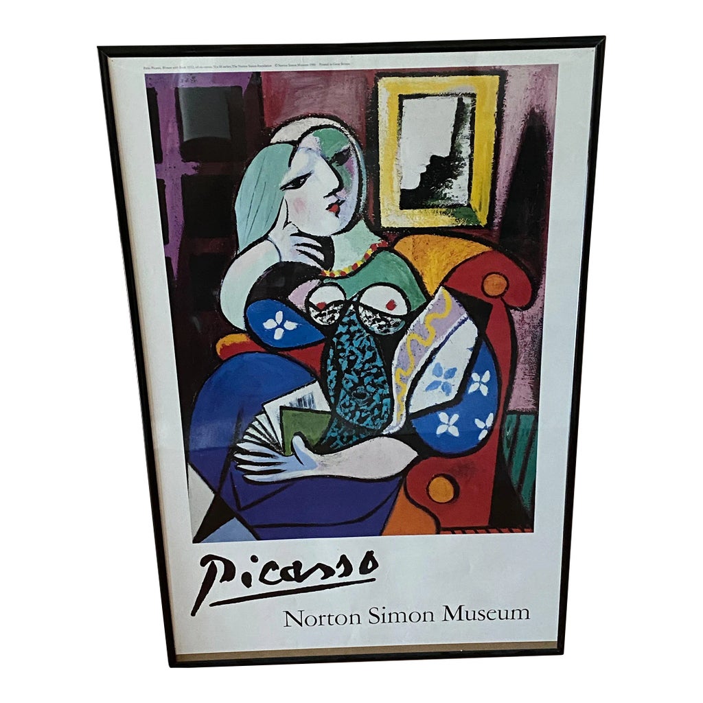 希少 ピカソ 本を読む女 ポスター ノートン・サイモン・美術館 ヴィンテージ Pablo Picasso Modernist Offset Print Framed Museum Poster 