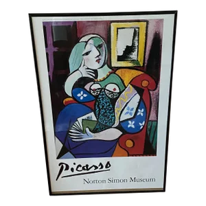 Pablo Picasso Modernist Offset Print Framed Museum Poster " Woman With a Book " Norton Simon Museum 1986