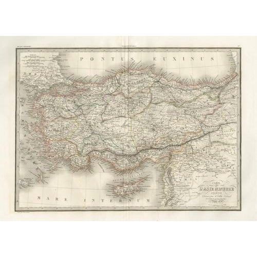 Antique Hand-Colored Engraved Map of Asia, Turkey and Levant by Lapie, 1838 For Sale - Image 3 of 9