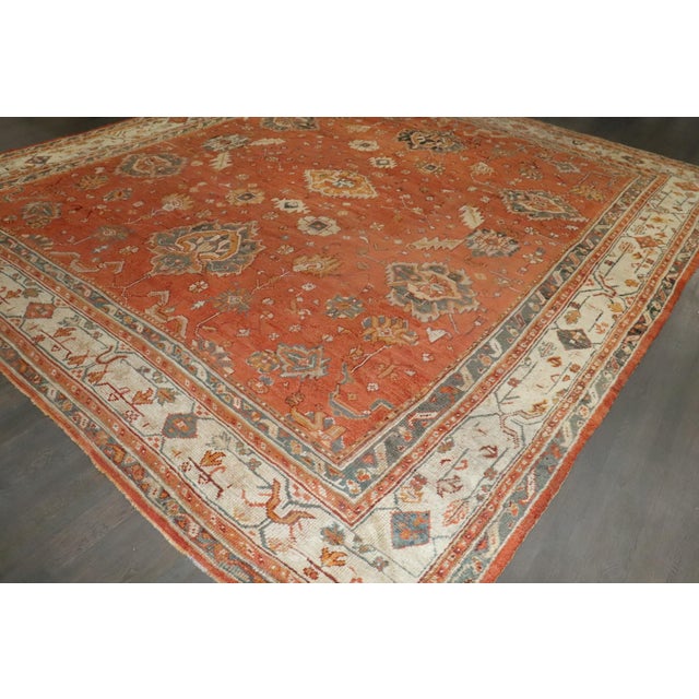 Pumpkin Pumpkin Orange Antique Square Large Oushak Rug - 12'5" x 14' For Sale - Image 8 of 14