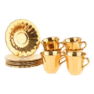 Gilt Porcelain Ceramic Teacups with Saucers from Wade, Set of 12 For Sale