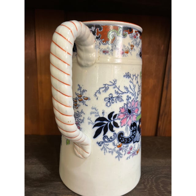 Navy Blue 1900s Ridgway English Transferware Large Pitcher Jug Imari Blue White Corey Hill For Sale - Image 8 of 9