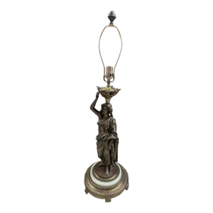 Mid 19th Century Bronze Banquet Lamp, Cast Iron and Onyx Base