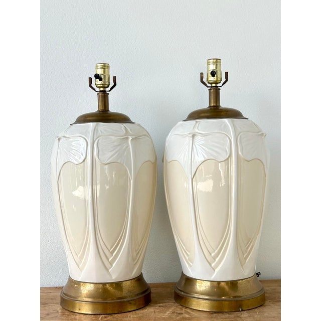 Vintage Boho Frederick Cooper Ginkgo Glazed Ceramic Lamps - A Pair For Sale - Image 9 of 12