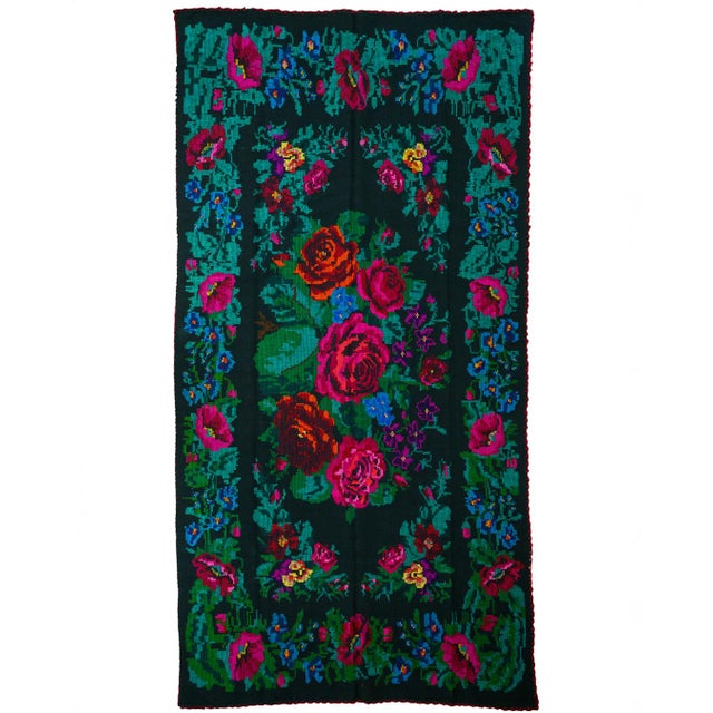 Vintage Romanian / Moldovan Hand-Knotted Floral Wool Rug, 1950s For Sale - Image 9 of 10