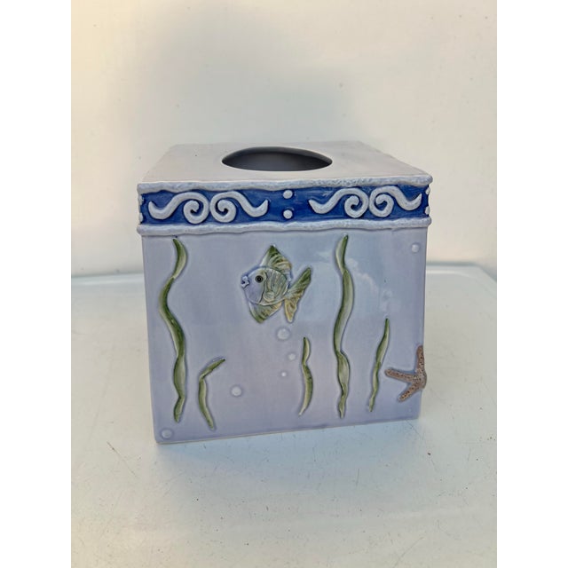 Blue Ceramic Nautical Tissue Box Cover For Sale - Image 8 of 8