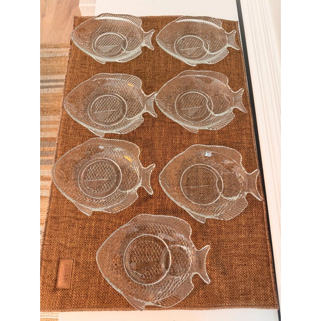 Vintage Coastal Pressed Glass Fish Plates, Set of 7 For Sale - Image 4 of 6