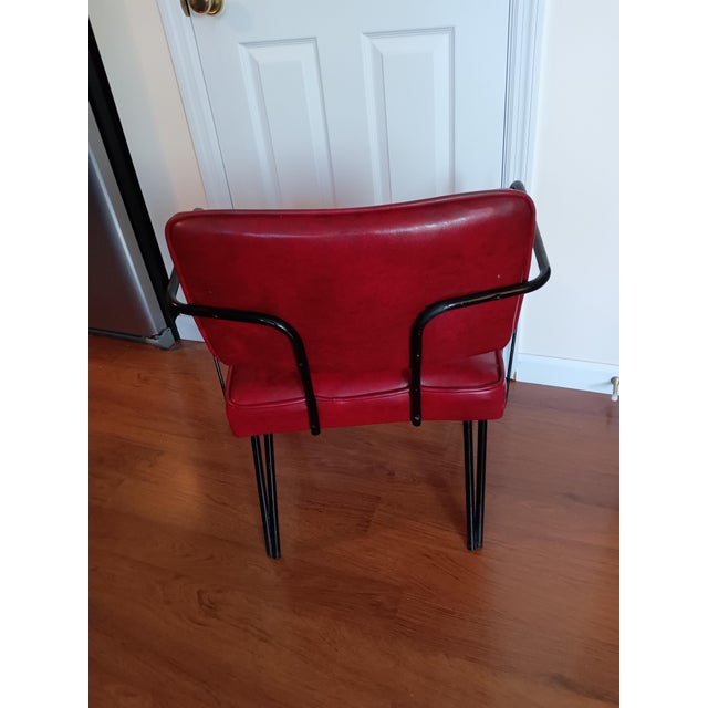 Mid-Century Modern Vintage Viking Artline Style Red Vinyl & Black Metal Frame Chair Hair Pin Legs For Sale - Image 3 of 9