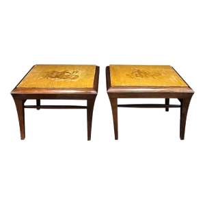 1960s Neoclassical Hand Painted Side Tables Mahogany Goatskin