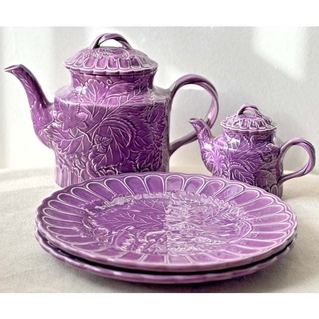 Purple Vintage the Haldon Group Tea Serving Set 2 Teapot & 2 Platters For Sale - Image 8 of 9