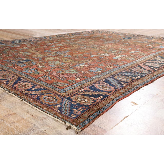 Brick Red Late 19th Century Persian Bakshaish Rug, 08'05 X 11'01 For Sale - Image 8 of 10